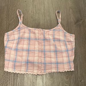 Wet Seal Pink & Blue Plaid Crop Tank Top